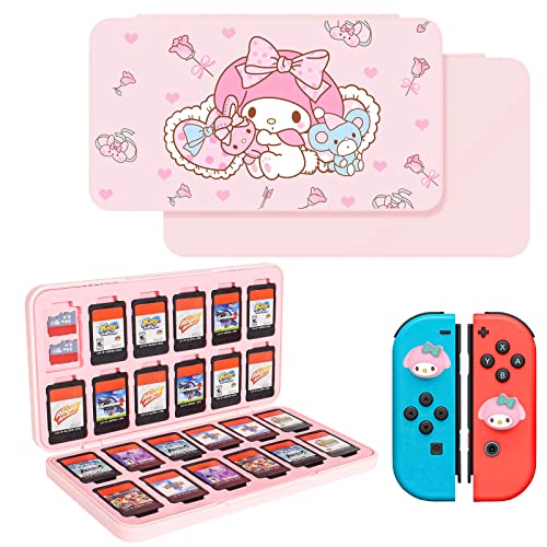DLseego Switch Game Card Case Compatible with Switch/Switch OLED/Switch Lite, Premium Game Storage Card Holder Box Suitable for Switch with 24 Game Card and 48 Micro SD Card Slots-Pink Bunny