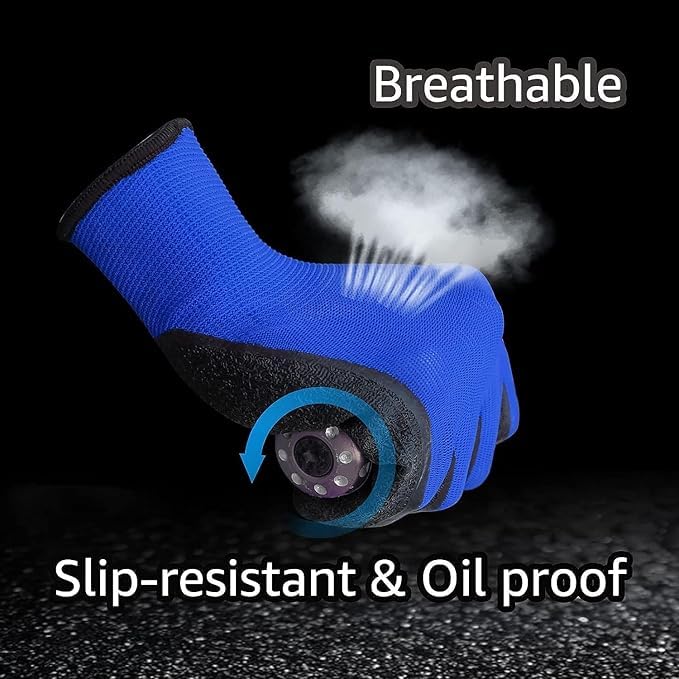 Image of Multipurpose Nylon Anti Cut PU Nitrile Coating Work Safety Gloves, Hand & Fingers, Gardening, Mechanical, Construction, Agriculture & Automotive - Durable & Comfortable (BLUEBLACK5PAIR)