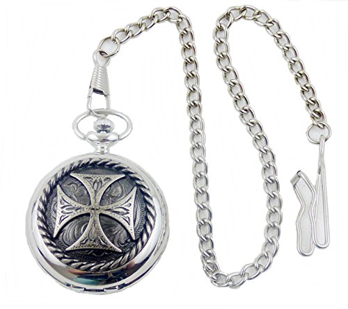 Taschenuhr mit Sprungdeckel und Kette Eisernes Kreuz Biker Motorrad in Geschenkverpackung