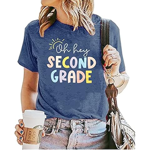 Oh Hey Second Grade Teacher Shirt Tee Women 2nd Grade Teacher Tee Shirt Kindness Inspirational Teacher T-Shirts Tops（XL,Blue） Cover