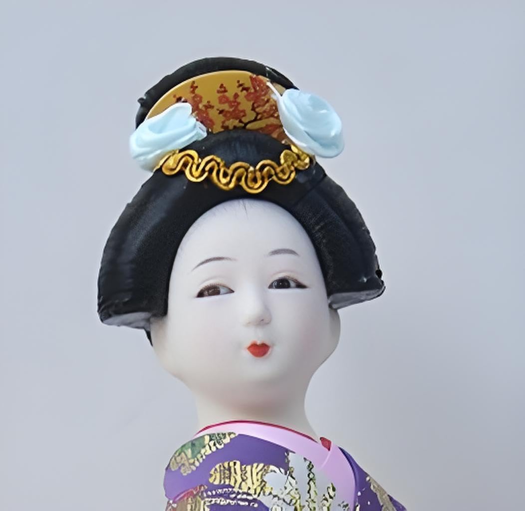 Japanese Geisha Figurines Doll with Beautiful Purple Kimono, 10 Inch Collectible Statues Crafts