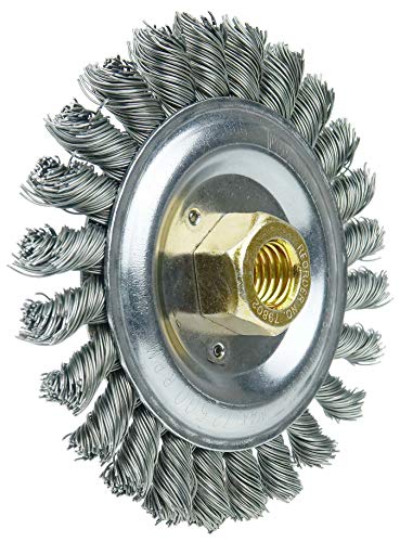 Image of Weiler 79803 Dually Filler Pass Weld Cleaning Brush, 5 inch, 0.23 inch Steel Wire Fill, 5 /8 inch-11 UNC Double-Hex Nut, Made in the USA (Pack of 5)