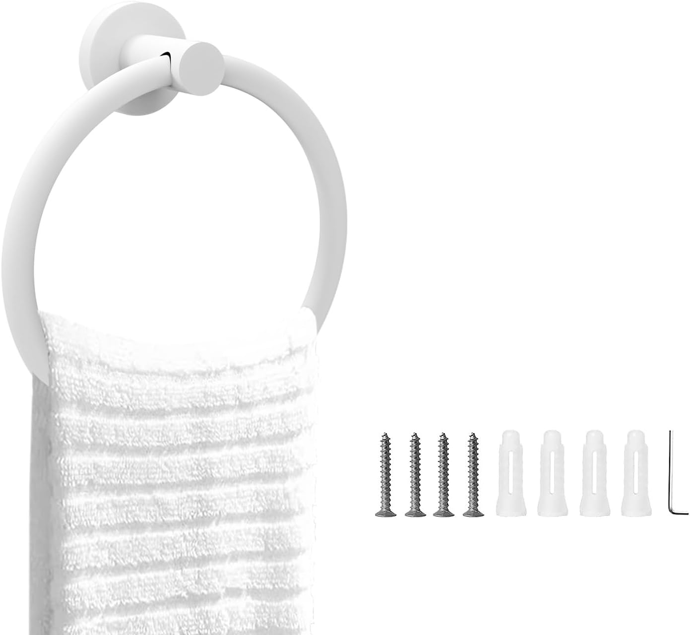 Cilee White Towel Ring for Bathroom，Bath Towel Ring, Bathroom Hardware Accessories，Hand Towel Holder SUS304 Stainless Steel Bathroom Towel Rack，Towel Hanger for Bath Wall Mount