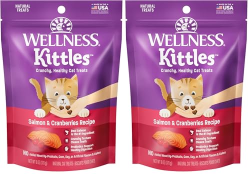 Wellness Kittles Natural Grain Free Cat Treats, Salmon & Cranberries, 6-Ounce Bag (Pack of 2)