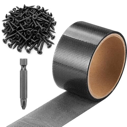 Shimeyao 2''x100 ft Cement Board Tape Self Adhesive Drywall Mesh Tape with 200 Pieces #6 1-9/16 Inch Cement Concrete Screws with One Drill Bit for Repairing, Sealing and Strengthening