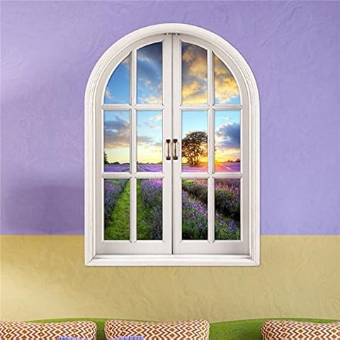 Inovey 3D Lavender World Artificial Window View Wall Decals Removable Stickers HomeDecor Gift Cover