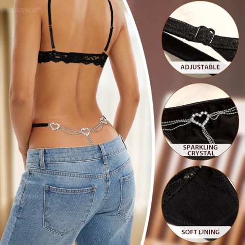 Image of Chain Thong Underwear for Women, Adjustable Rhinestone Panties
