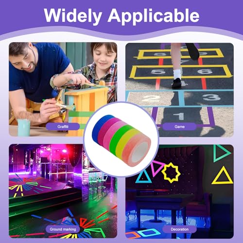 Neon Klebeband, 6 Rollen Fluoreszierendes Leuchtklebeband Schwarzlicht Klebeband Leuchtendes Gaffers Tape für Partydeko Halloween Handwerk (5m x 1,5cm)