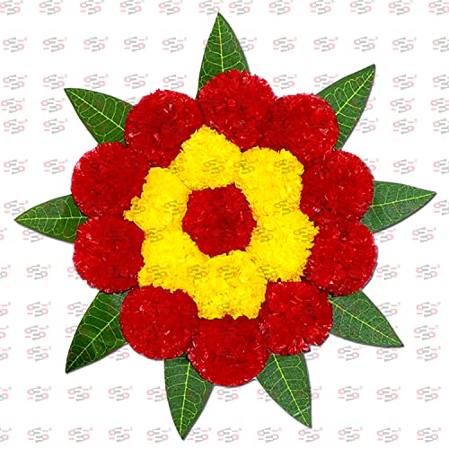 Image of S2S Mango Leaves And Flowers Decoration At Home | Easy Simple Backdrop Red Yellow Flowers Pack Of 4 Pcs, 50 Cm