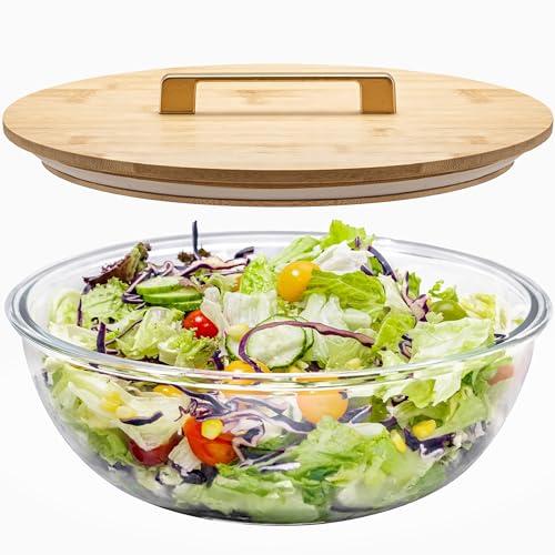 Tazón de vidrio extra grande 6.5Qt con tapa y asa miniatura 1