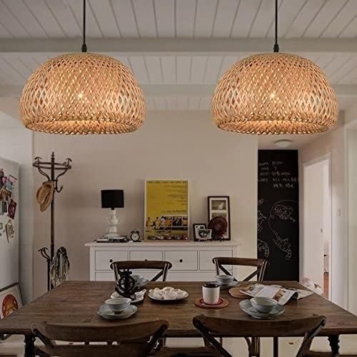 Lampada a Sospensione Moderna in bambù Intrecciato, Lampada a Sospensione in Cesto di Rattan, lampadario a Lanterna Boho per Sala da Pranzo, Camera da Letto, Isola Cucina in Stile