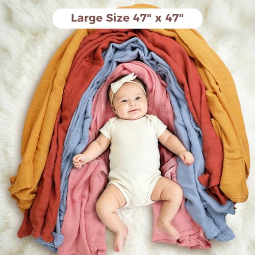 Image of Muslin Swaddle Blankets for Baby Boys and Girls, 4-Pack Breathable Soft Receiving Blanket Wrap, Baby Essentials, Registry & Gift, 47 x 47 inches Brown