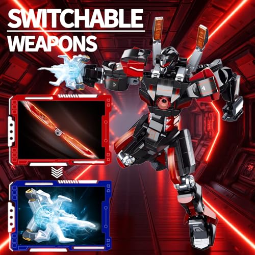 Image of Black Wanderer Mech Building Set 585 Pieces Dark Robot Action Figure with 2 Weapon Modes Ronin Destroyer Model Kit Anime Gift for Adults Teens