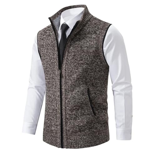Men Stand Collar Solid Knitted Sleeveless Sweatercoat Single Breasted Zipper Cardigan3