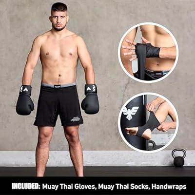6 Ft Tall Muay Thai Punching Bag Set - Heavy Bag, Training Gloves, Hand Wraps for Kickboxing Heavy Bag, MMA 100 Lbs Bag (Unfilled)