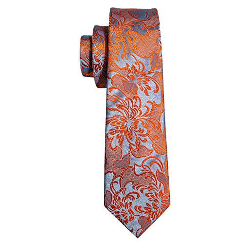 Image of Barry.Wang Flower Ties for Men Silk Woven Floral Tie Sets Necktie Handkerchief Cufflinks Wedding Party