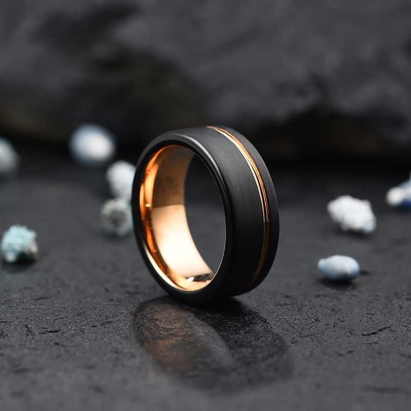 CASSIECA Ringen voor heren, wolfraam ringen voor heren, zwart/zilver/goud, mat geborsteld, trouwringen, verlovingsring, partnerring, breedte 8 mm, maat 52-72 CASSIECA Ringen voor heren, wolfraam ringen voor heren, zwart/zilver/goud, mat geborsteld, trouwringen, verlovingsring, partnerring, breedte 8 mm, maat 52-72