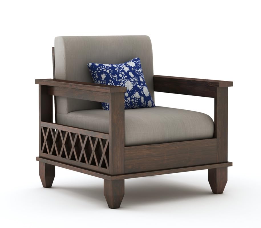 Image of STRATA FURNITURE Sheesham Wood 1 Seater Sofa Set for Living Room Hall Home Solid Wooden Single Seater Sofa Set Furniture (Walnut Finish)