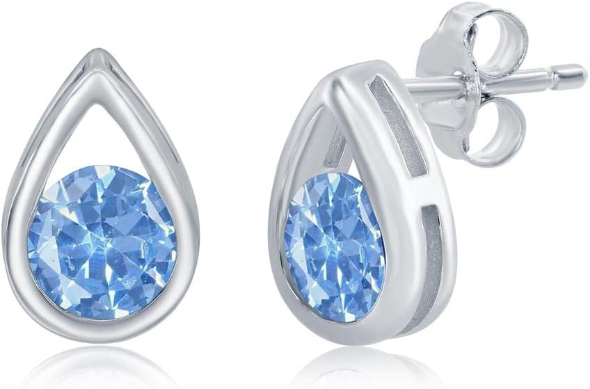 Beaux Bijoux Pear-Shaped with Center Round 5mm Birthstone Dainty Stud Earrings Sterling Silver Jewelry for Women (L-9.6mm x W-6.1mm)