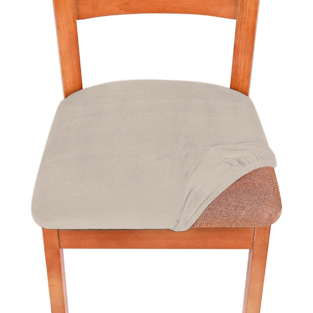 Non-Slip Stretchable Seat Cover- Fits Office Dining Room Patio Chairs Bar Stools Elastic Edge Washable Plain Solid Color- Khaki