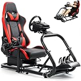 Marada Racing Sim Cockpit Stand with comfortable Seat Fit for Logitech G27 G923 G920,for Thrustmaster, Large Round Tube&Adjustable Professional Driving Race Mount,Wheel Pedal Handbrake Not Included