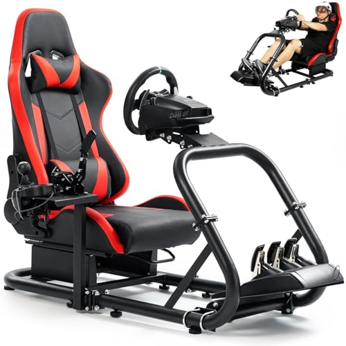 Marada Racing Sim Cockpit Stand with comfortable Seat Fit for Logitech G27 G923 G920,for Thrustmaster, Large Round Tube&Adjustable Professional Driving Race Mount,Wheel Pedal Handbrake Not Included