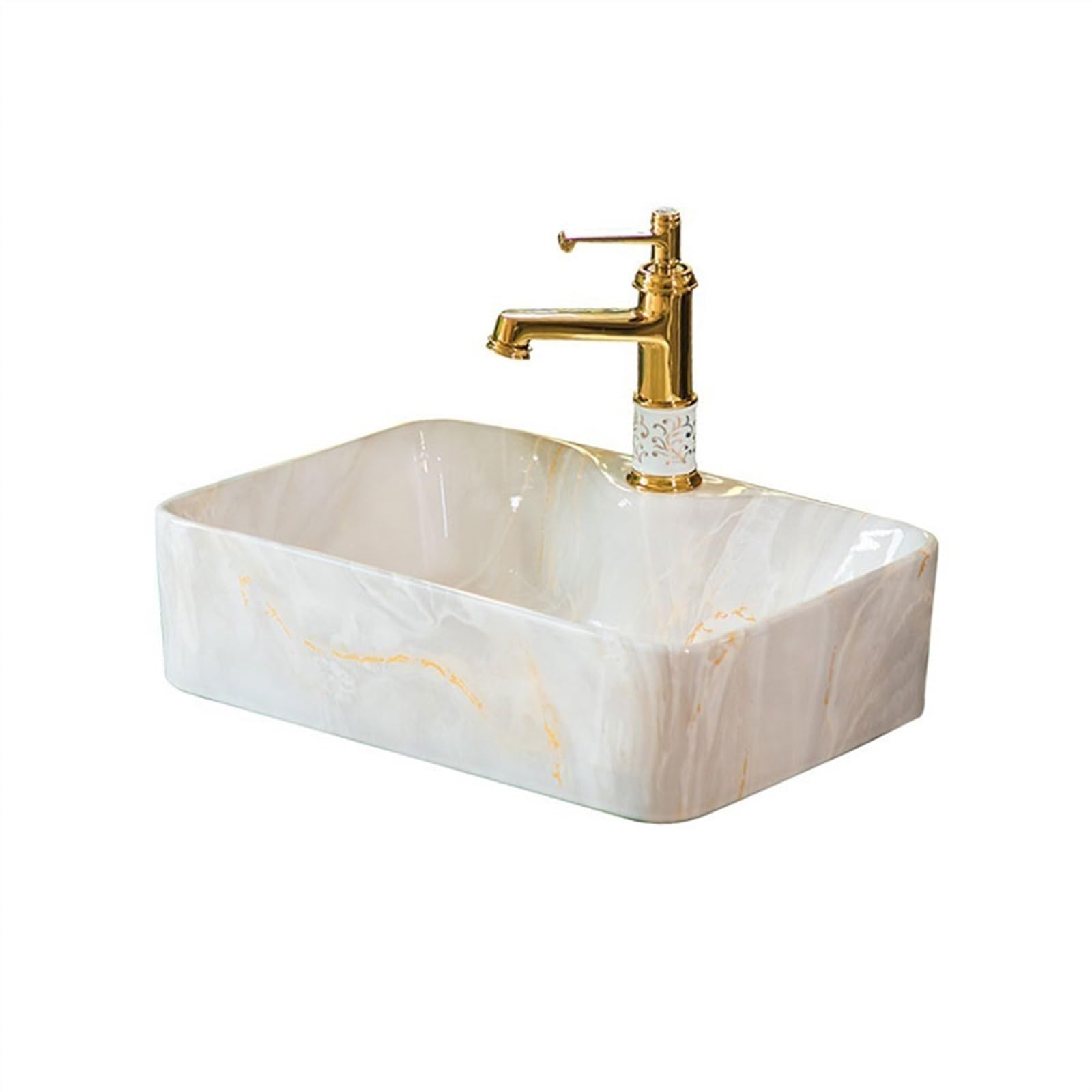 CWCQGH Bathroom Vessel Sink Imitation Marble Texture Bathroom Sink Countertop Basin Square Bathroom Bathroom Ceramic Washbasin With Accessories Vessel Sink