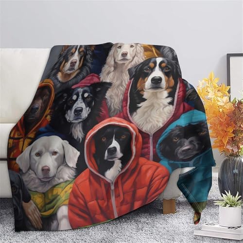 Plaid sweat à capuche chien 3D en microfibre douce couverture géante 180x200cm