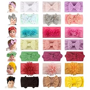 WZT 21PCS Baby Nylon Headbands 7 styles Hairbands Hair Bow Elastics for Girl headbands with bows Newborns Infant Toddlers
