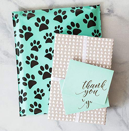 Image of Inspired Mailers - Poly Mailers 10x13-100 Pack - Aqua Paw Prints - Shipping Bags for Clothing - Large Mailing Envelopes - Shipping Envelopes - Mailers Poly Bags 10x13