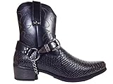 Alberto Fellini Men's Crocodile Prints Western Boots with Side Zipper,belt Buckle and Chain (Jpn)