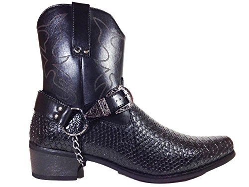 Alberto Fellini Men's Crocodile Prints Western Boots with Side Zipper,Belt Buckle and Chain (JPN)