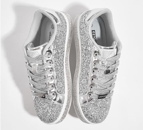 LUCKY STEP Women's Platform Glitter Sneakers | Sparkly Bling Shiny Dressy Bedazzled Wedding Bridal Fashion Walking Shoes3