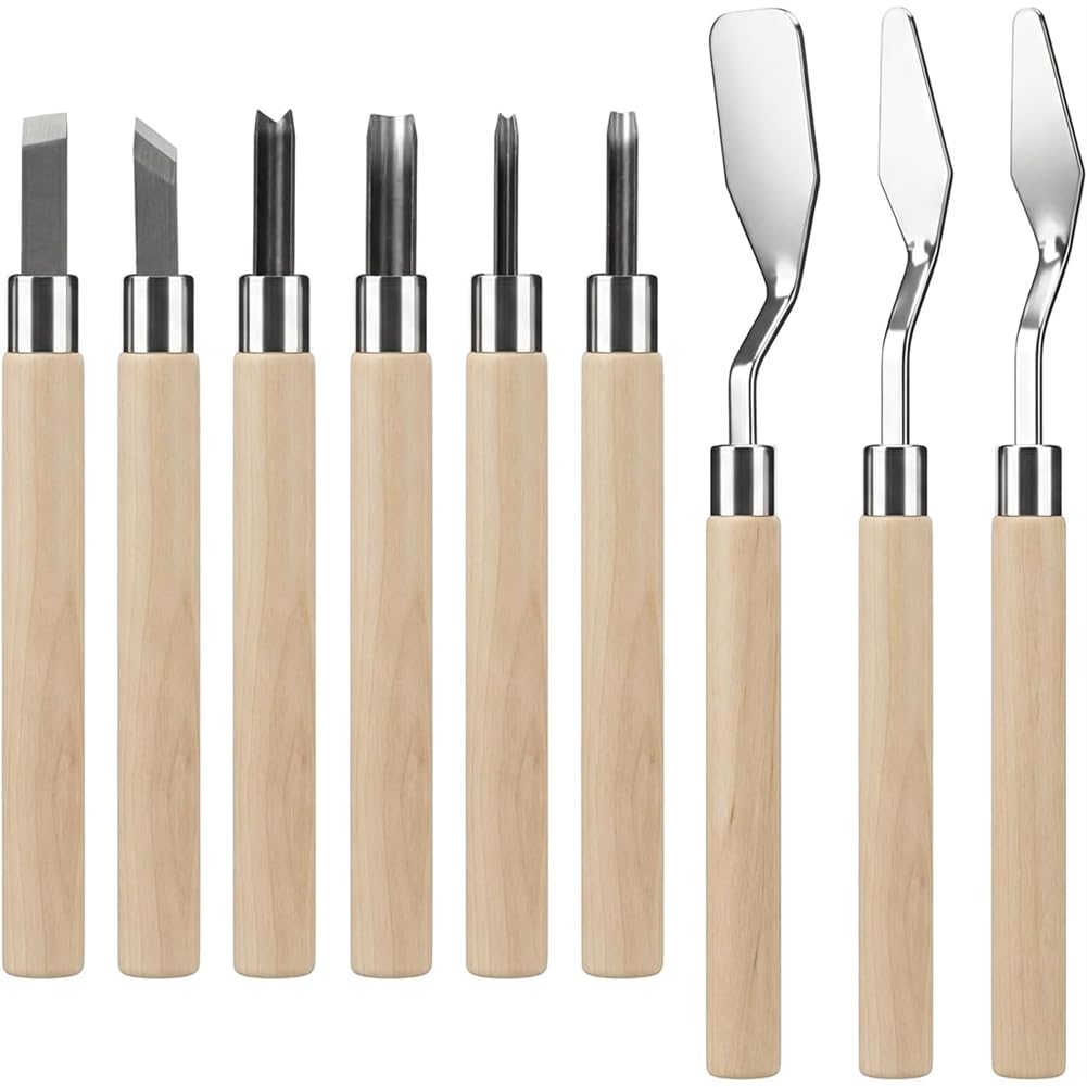 Jnchdghwa As Shown For Printmaking Wood Carving Kit With 9 Pcs Linoleum Carving Blocks For Printmaking Wood Carving Blocks 3 Scrapers Stamp Making Kit For Beginners Diy Crafts