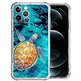 CARLOCA Compatible with iPhone 13 Pro Case for Girl,Clear with Golden Painting Sea Turtle Pattern Design Plastic Shockproof TPU Bumper Protective Case for Apple iPhone 13 Pro