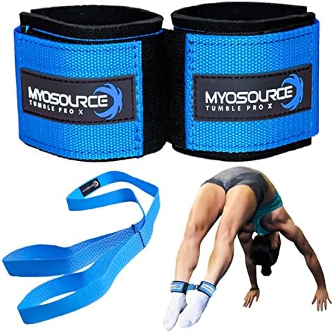 Myosource Kinetic Bands Tumble Pro X Ankle Straps Kit – Cheerleading Standing Tumbling Equipment, Gymnastics Backhandspring Trainer – Includes Flexibility Stunt Stretch Strap – Blue