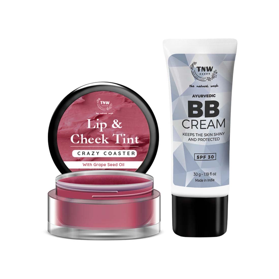 TNW-The Natural Wash Lip & Skin Care Combo with Crazy Coaster Lip & Cheek Tint and BB Cream | For Creating No Makeup Look | Suitable for All Skin Types