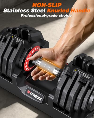 Image of Rendpas Adjustable Dumbbell Set for Home Gym Strength Training | 25 /55 /80LB Pair, 10-in-1 /16-in-1 Weight Set, 1-Sec Quick Adjust, Non-Slip Knurled Grip, Dual-Lock Safety, Space-Saving Tray