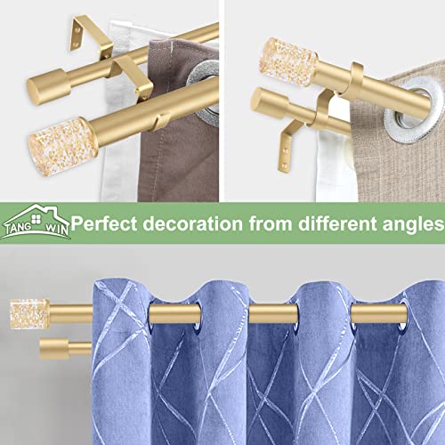 Gold Double Curtain Rods For Windows 72 To 144 Inch(6-12Ft),Adjustable Double Curtain Rods,1 Inch Diameter Heavy Duty Clear Cylindrical Embedded Gold Foil Decorative Drapery Rods 72-144”,Brass Gold #TOP3