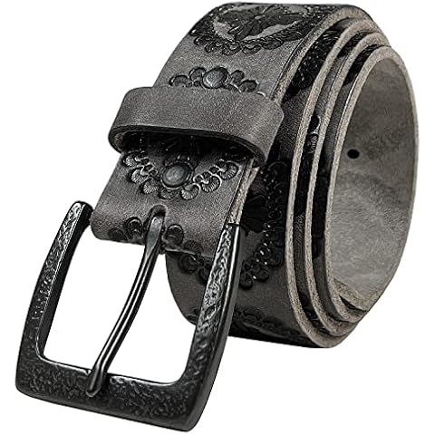 BS70-JT5803 Cowgirl Cowboy Vintage Western Full Grain Leather Casual Jean Belt 1-1/2"(38mm) Wide (Gray, 38) Cover