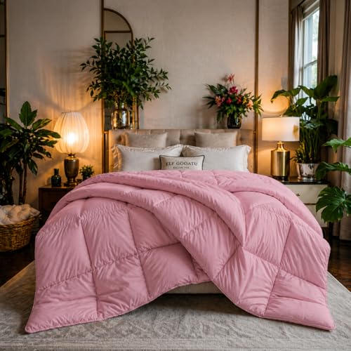 Image of Luxury Hotel Collection Cotton Comforter | All-Season Lightweight Quilt for Hot Sleepers | Plush, Breathable & Box-Stitched (Queen) HOT Pink