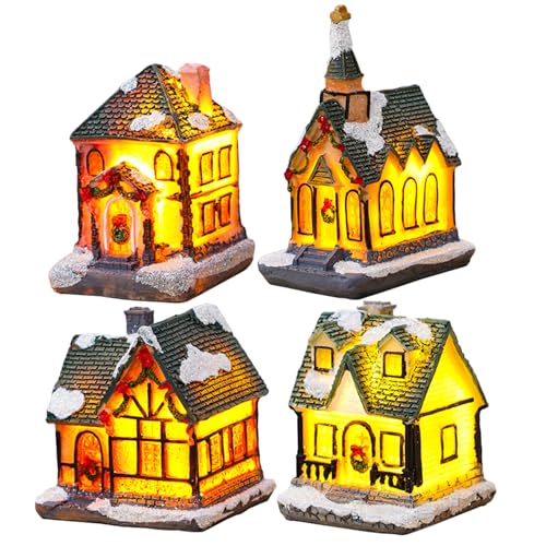 Village de Noël 4pcs DIY en résine lumineuse pour décoration de table festive