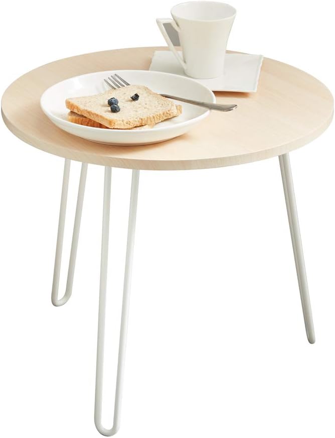 GHC Small Round Coffee Table Modern Side Table End Table with 3 Metal Legs for Living Room (Light Oak)