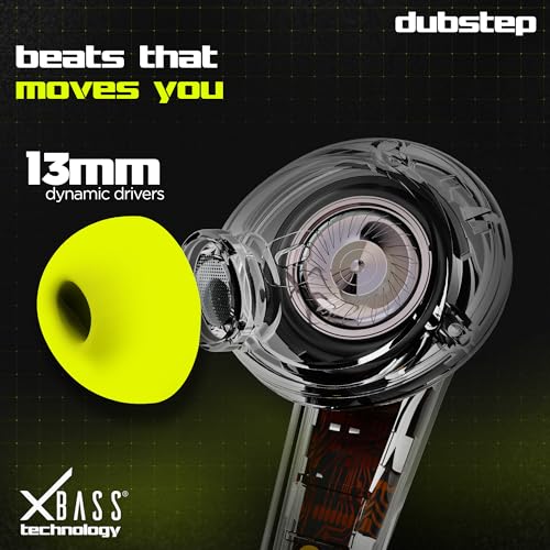 Image of Dubstep Buzz X8 in Ear Wireless Earbuds, 56Hrs Playtime, 13Mm Dynamic Drivers, Xbass Technology, ENC Mics, Type-C Fast Charging (Neon Green)