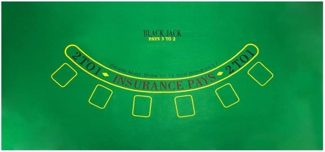 KD Casino Tabletop Felt Layout Mat for Nights Game, Fun Casino, Parties, and Events! 36"x72" (Green Blackjack)