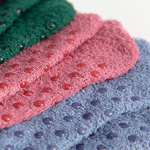 3/6 Pairs Non Slip Hospital Socks for Women Fluffy Fuzzy Slipper Socks with Grips3