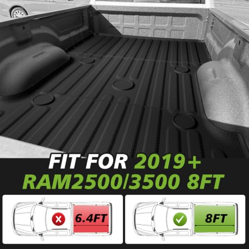 Image of TripleAliners 8FT(96 inch) Truck Bed Mat for 2019-2025 2026 Ram 2500 /3500 /4500 | (Won't fit Rambox) All Weather Protection, TPE Pickup Bed Liner with Raised Wall, Custom Fit, Anti-Slip, Durable