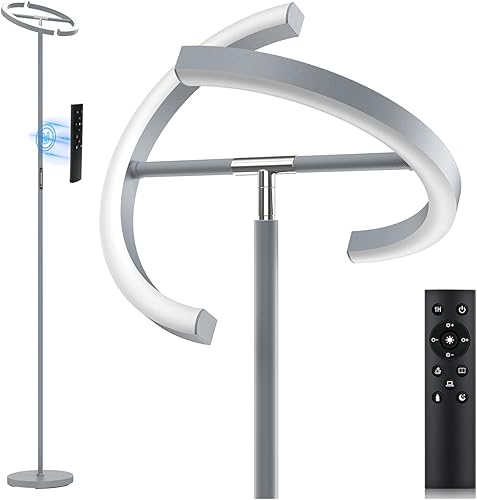 Miniatura 9 de Lámpara de pie RGBCW blanca, lámpara de pie RGB que cambia de color brillante, moderna lámpara LED alta regulable continua con control remoto,