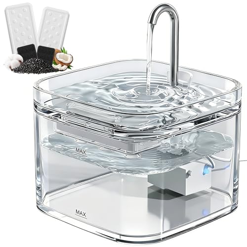 PETTEN Glass Cat Water Fountain Ultra Quiet Automatic Pet Water Fountain for Cats Easy Clean & Hygienic No Plastic Filtered Circulating Drinking Fountain for Indoor Cats (78oz/2.5L)