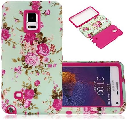 Note 4 Case, Galaxy Note 4 Case, CexCob Vintage Floral Flowers [Shockproof 3 in 1 Hybrid] Silicone TPU & Plastic Rugged Bumper Combo High Impact Durable Case Cover for Samsung Galaxy Note 4, Rose
